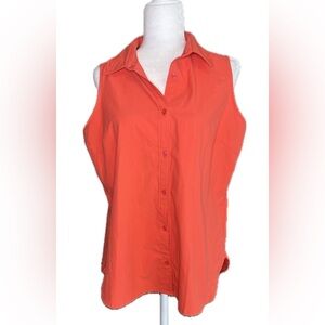 Columbia Sportswear Coral Orange Collared Sleeveless Button Down Tank Top Large